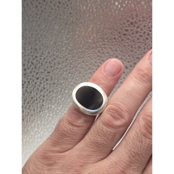 MODERNIST ROBERT LEE MORRIS STERLING SILVER ONYX BLACK RING SIZE 7 - Picture 2 of 16
